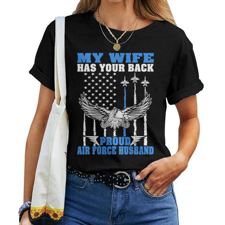 Mens My Wife Has Your Back Proud Air Force Husband Spouse Gift Women T-shirt