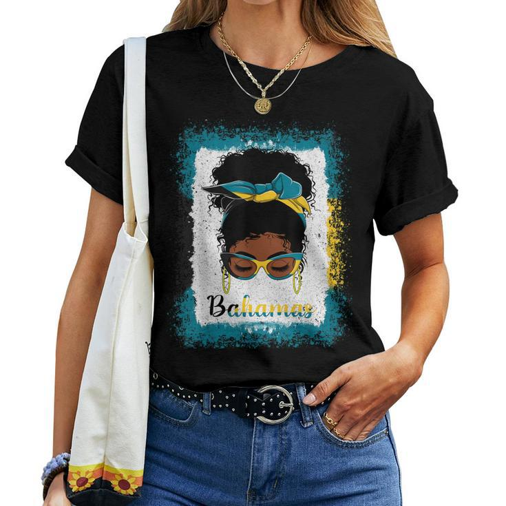 Messy Bun Bahamian Bahamas Flag Womens Woman Girl Women T-shirt