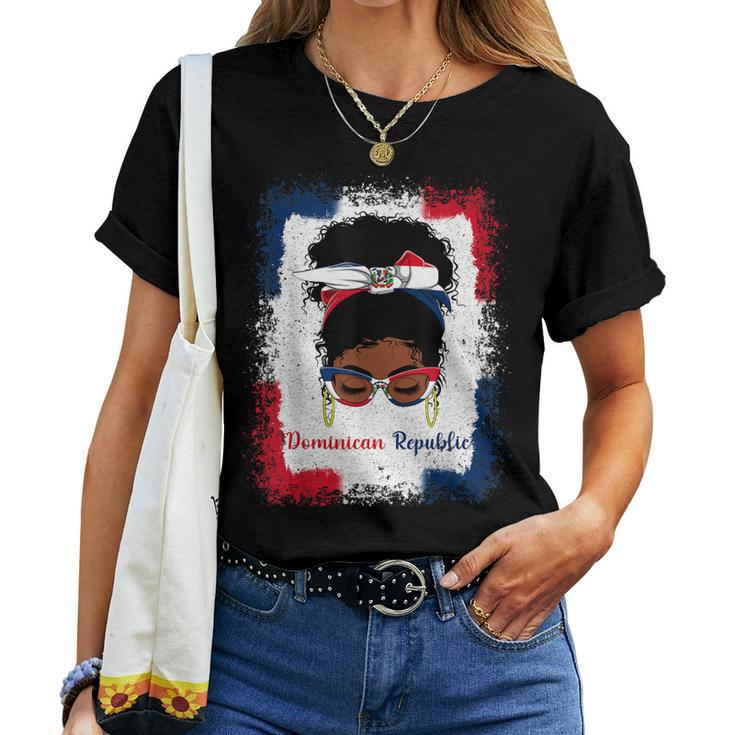 Messy Bun Dominican Republic Flag Womens Woman Girl Women T-shirt