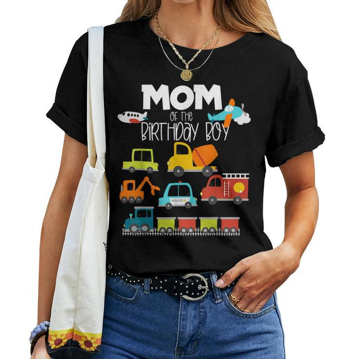Mom Of The Birthday Boy Family Matching Train Car Fire Truck Women T-shirt