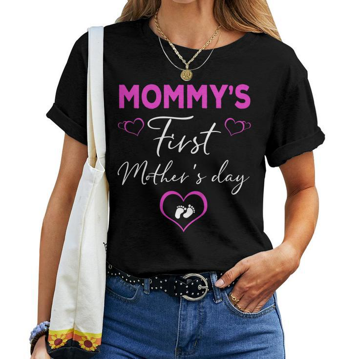 Mommys First Heart Footprint Tee Women T-shirt
