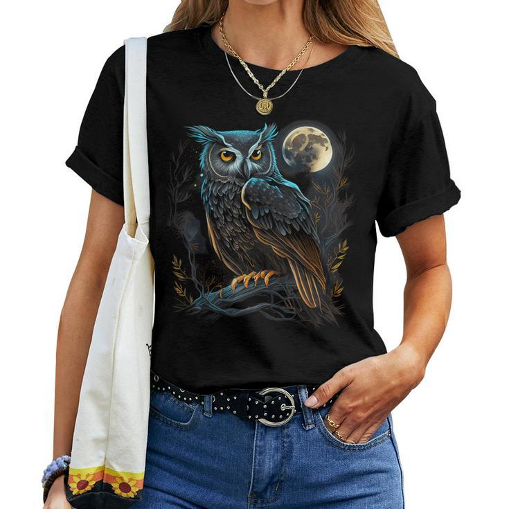 Moon Owl Birds Owl Graphic For Men Women Boys Girls Women T-shirt