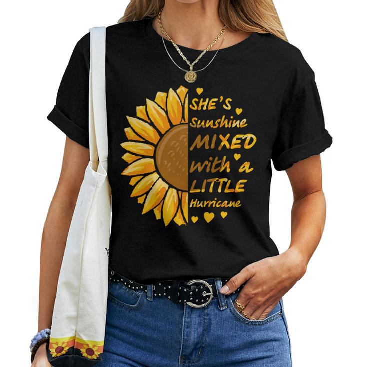 Mother Grandma Shes Sunshine Mixed With A Little Hurricane Sunflower Funny Mom Grandmother Women T-shirt Casual Daily Crewneck Short Sleeve Graphic Basic Unisex Tee