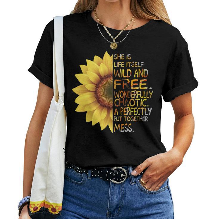 Mother Grandma Sunflower She Was Life Itself Wild And Free 45 Mom Grandmother Women T-shirt Casual Daily Crewneck Short Sleeve Graphic Basic Unisex Tee