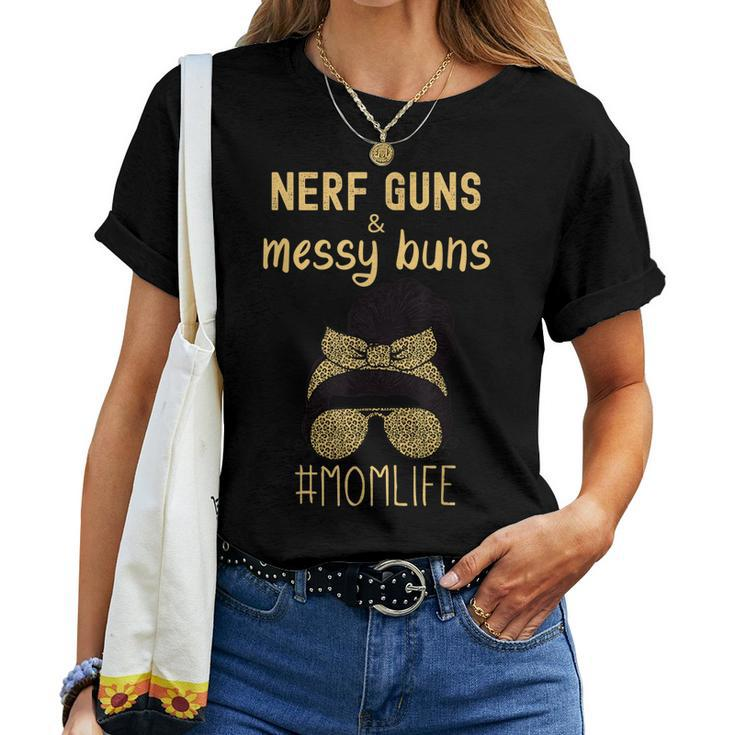Nerf Guns And Messy Buns Momlife Leopard Print Women T-shirt