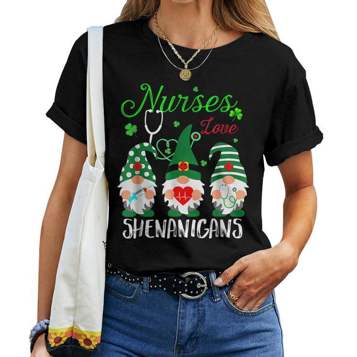 Nurses Love Shenanigans Funny Gnomes Nurse St Patricks Day V6 Women T-shirt
