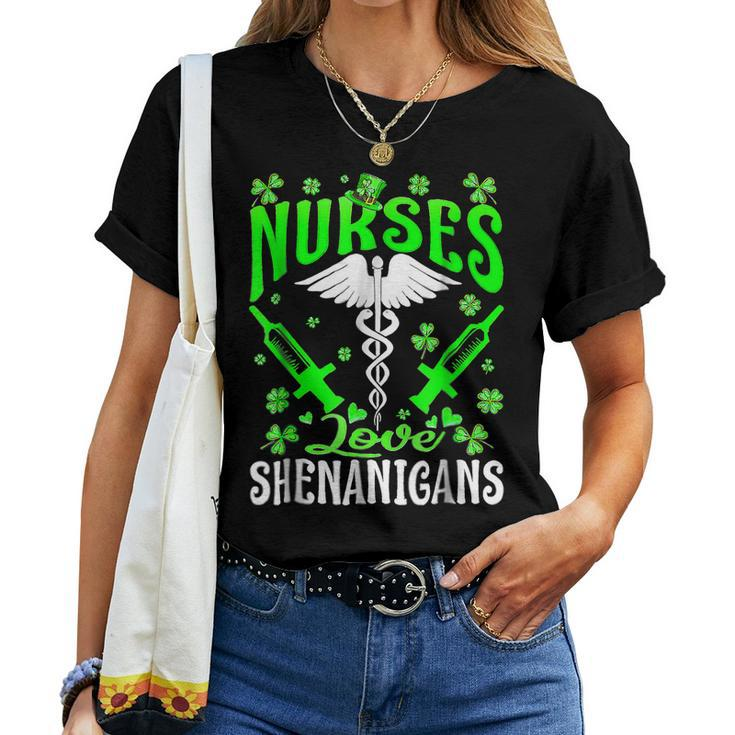 Nurses Love Shenanigans Funny St Patricks Day Nursing Women T-shirt