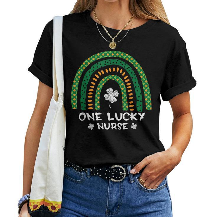 One Lucky Nurse Rainbow Shamrock Scrub St Patricks Day Women T-shirt