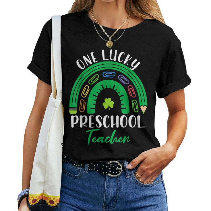 One Lucky Preschool Teacher St Patricks Day Teacher Rainbow Women T-shirt