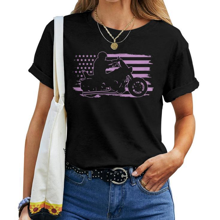Patriotic Motorcycle Vintage American Us Flag Biker Girl Women T-shirt