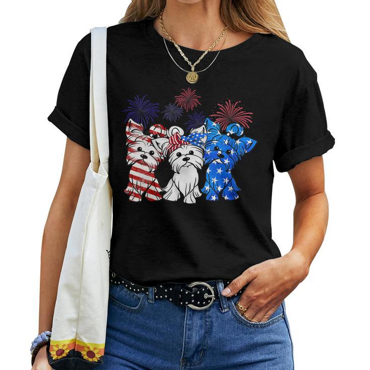 Womens Patriotic Yorkie Dog Yorkshire Terrier 4Th Of July Usa Flag Women T-shirt
