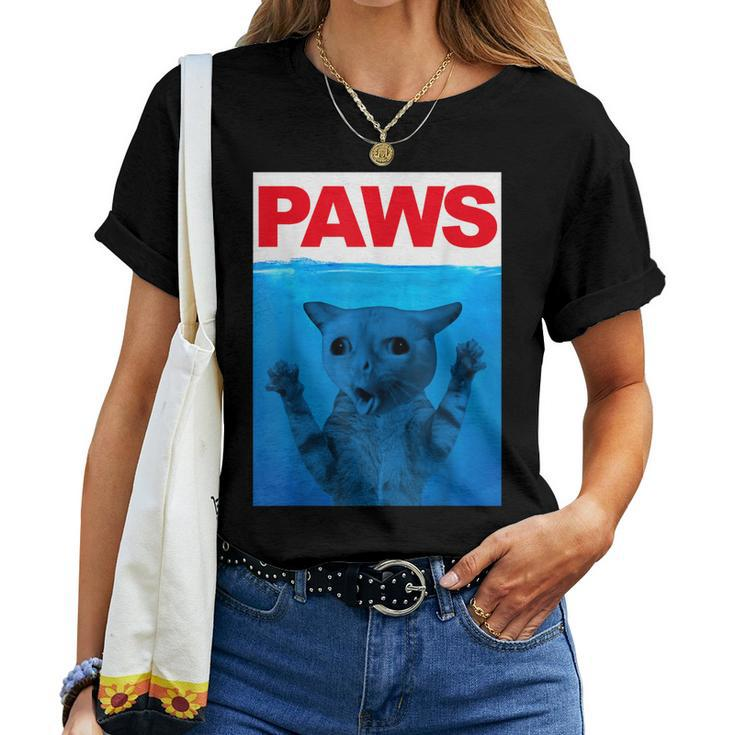 Paws Cat Meme Humor Funny Kitty Lover Funny Cats Dads Mom Women T-shirt