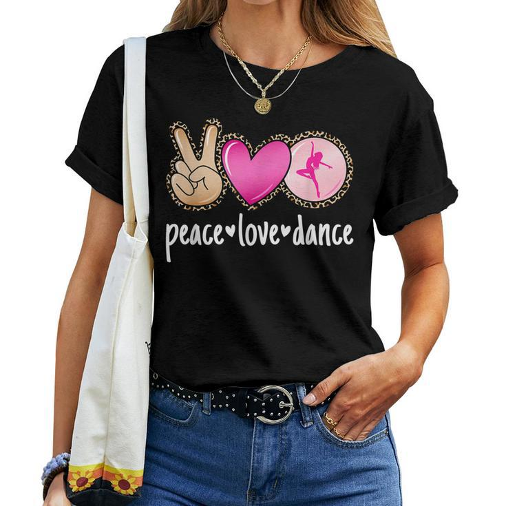 Peace Love Dance Leopard Print Mom Women Girls Dancing Women T-shirt