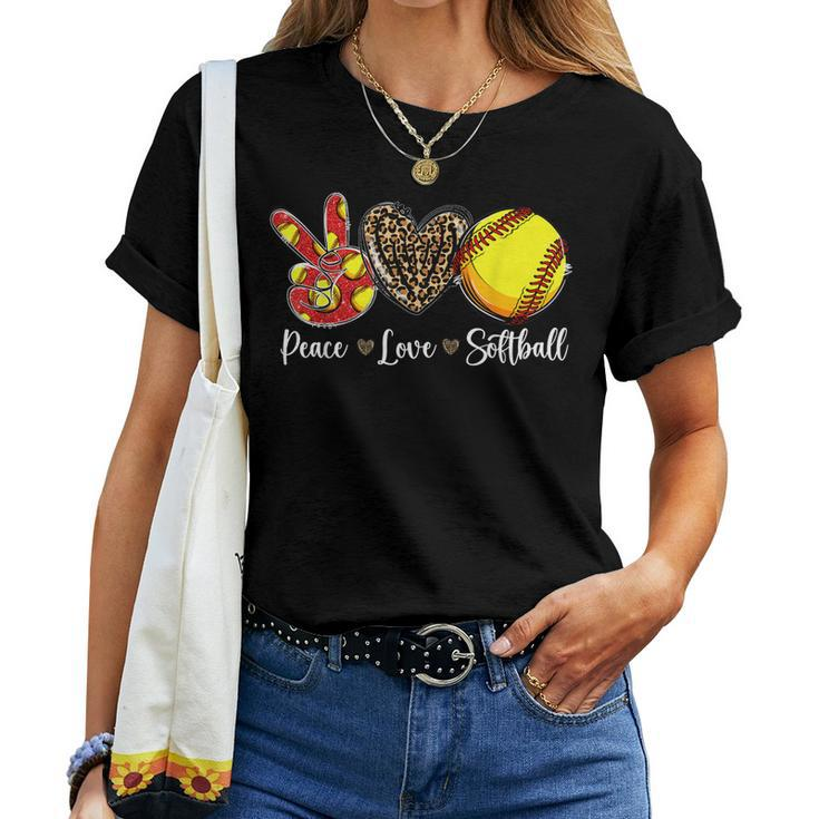 Peace Love Softball Leopard Softball Mom Womens Women T-shirt