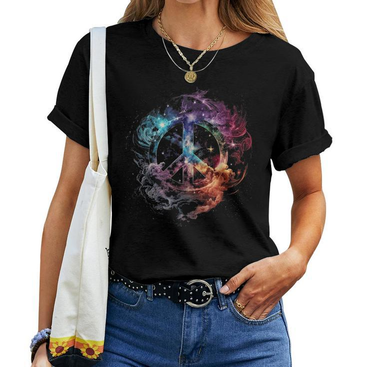 Peace Sign Of Freedom Hippie Flower Child Space Science Women T-shirt