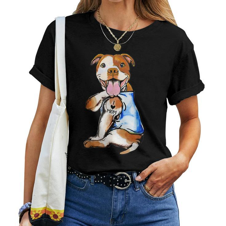 Pit Bull Dog Tattoo I Love Mom Women T-shirt