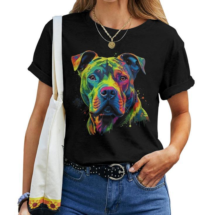 Pit Bull Mom Dog Lover Colorful Artistic Pitbull Owner Women  Women Crewneck Short T-shirt