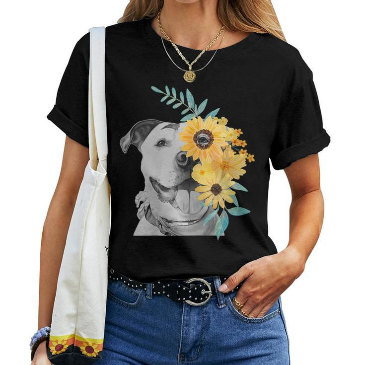 Womens Pit Bull Mom T Shirt Face Flower - Women T-shirt