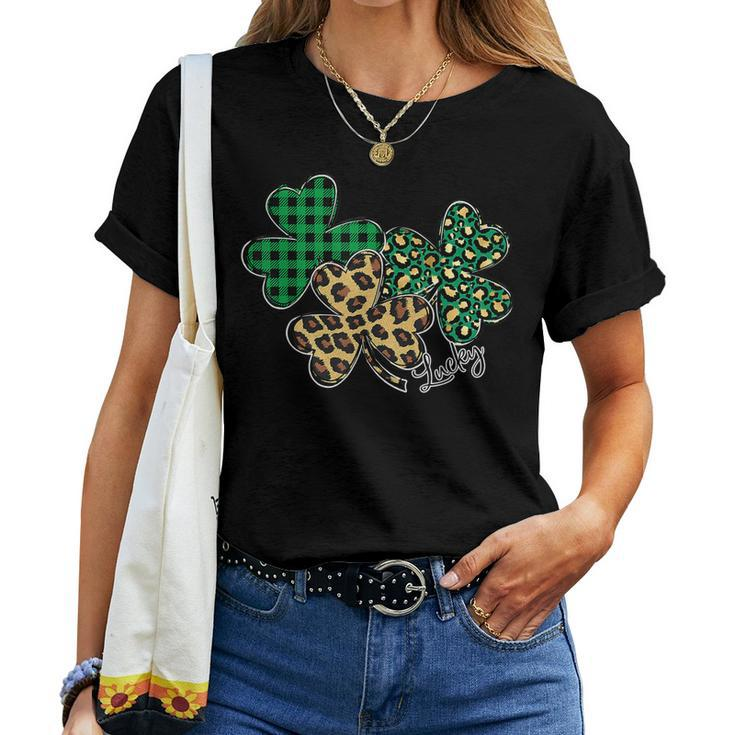 Plaid Shamrock Leopard Cheetah Lucky St Patricks Day Women Women T-shirt