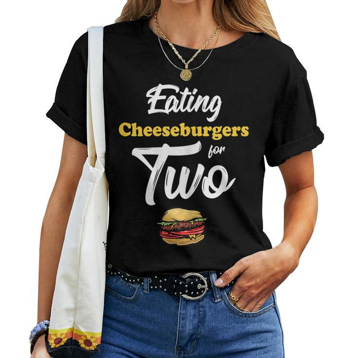 Pregnancy Eating Cheeseburgers For Two 4Th Of July Women T-shirt
