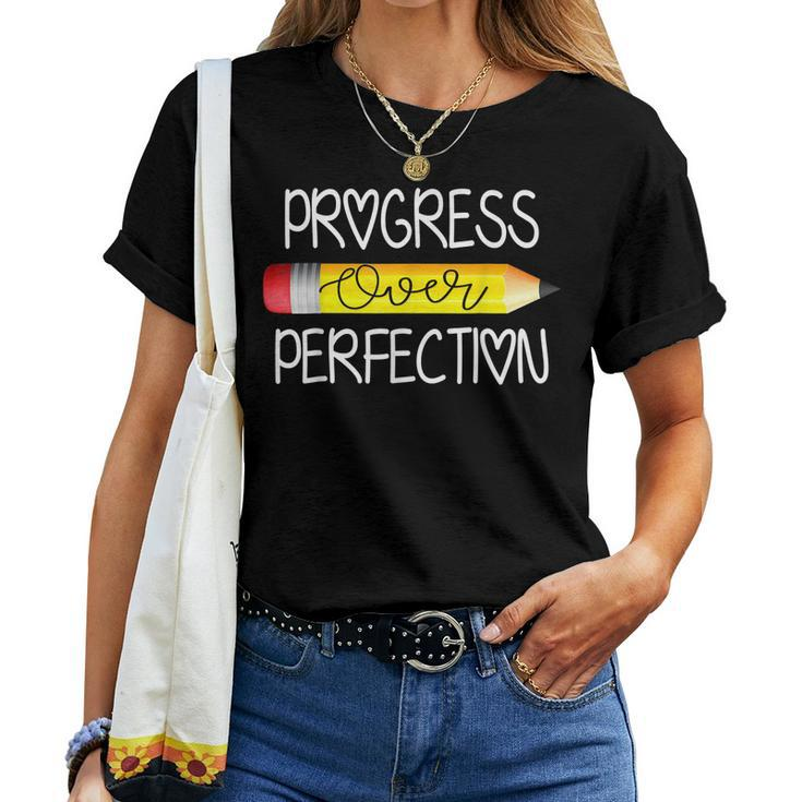 Progress Over Perfection Sped Educator Teacher Back School Women T-shirt