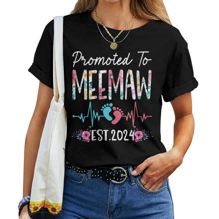 Womens Promoted To Meemaw Est 2024 First Time Mom Women T-shirt