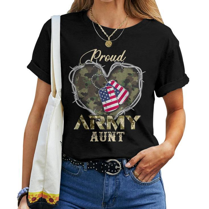 Proud Army Aunt With Heart American Flag For Veteran Women T-shirt