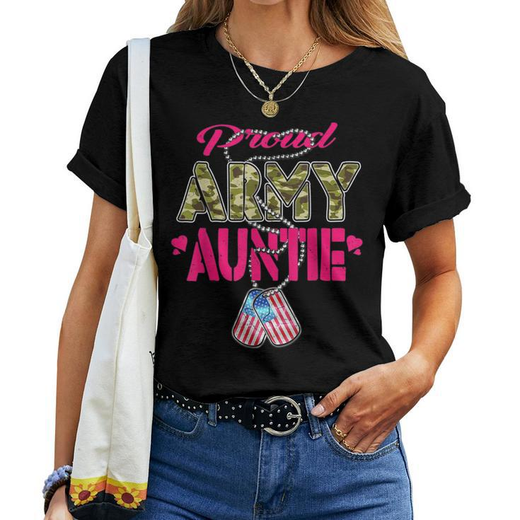 Proud Army Auntie Camo Us Flag Dog Tags Pride Military Aunt Women T-shirt