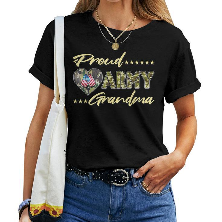 Proud Army Grandma Us Flag Dog Tag Military Grandmother Gift Women T-shirt