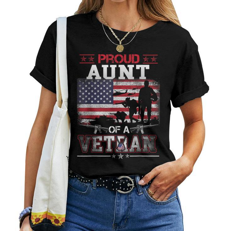 Proud Aunt Of A Veteran Vintage Flag Military Veterans Day Women T-shirt