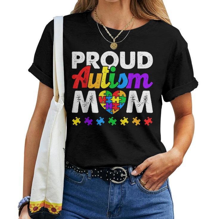 Proud Autism Mom Autism Awareness Acceptance Colorful Puzzle Women T-shirt