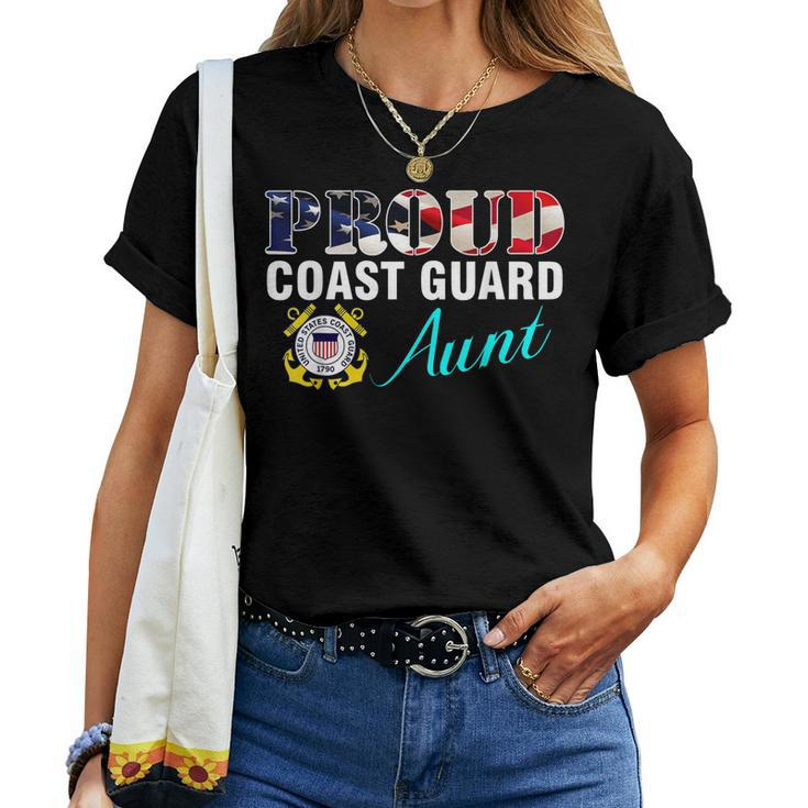 Proud Coast Guard Aunt With American Flag Military Veteran Women T-shirt