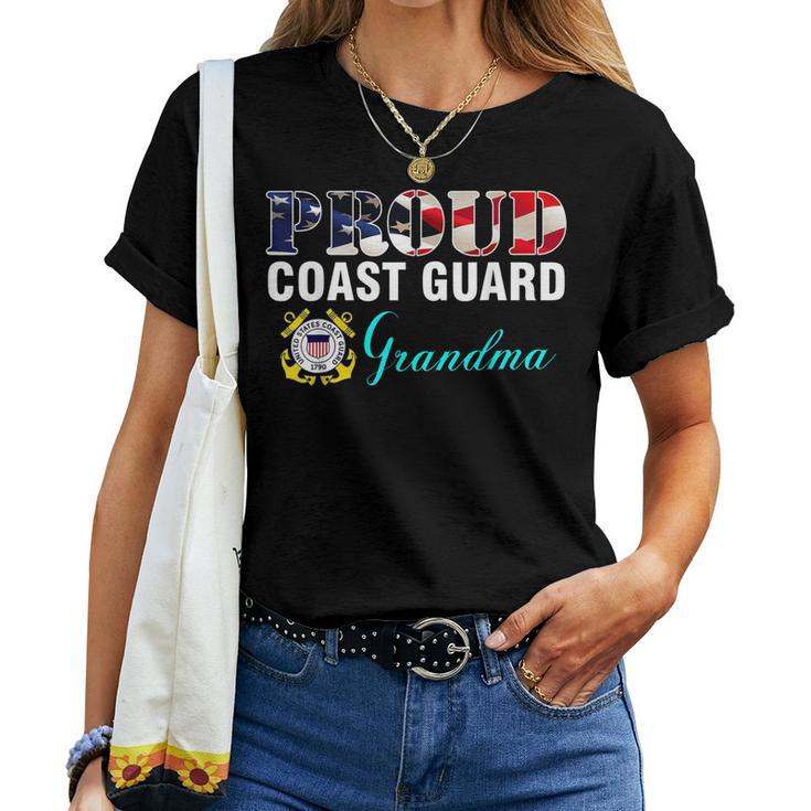 Proud Coast Guard Grandma With American Flag Gift Veteran Women T-shirt