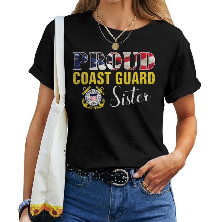Proud Coast Guard Sister With American Flag Gift Veteran Day Women T-shirt