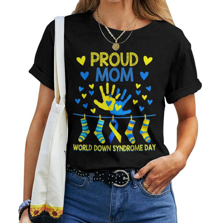 Proud Mom T21 World Down Syndrome Awareness Day Ribbon Women T-shirt