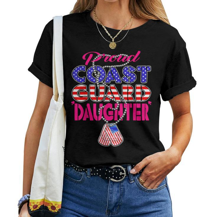 Proud Us Coast Guard Daughter Us Flag Dog Tag Military Child Women T-shirt