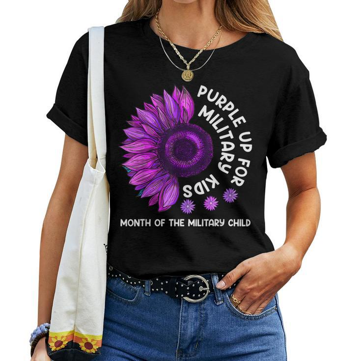 Purple Up For Military Kids Sunflower For Military Childs Women T-shirt