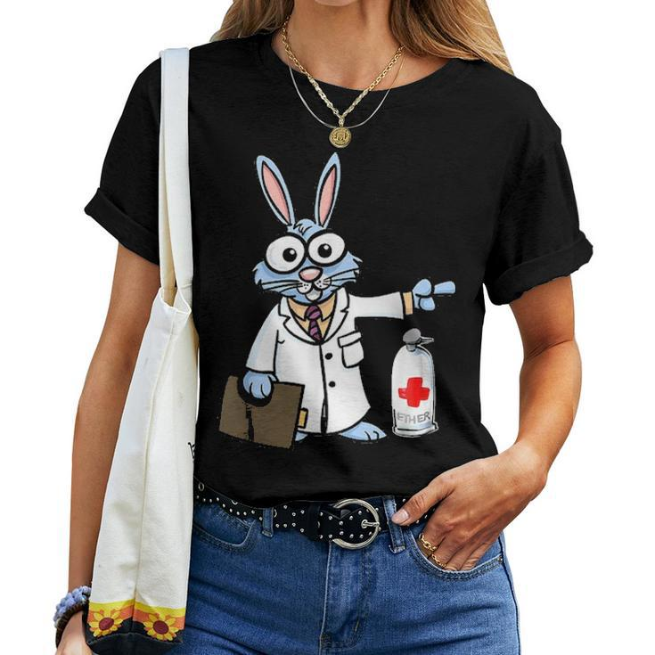 Rabbit Nurse Docter Medical Bunny Love Gift Happy Easter Day Women T-shirt