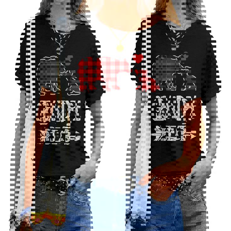Red Plaid Grandpa Bear Christmas Pajama Matching Family Women T-shirt