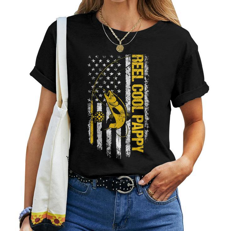 Reel Cool Pappy Fishing Dad Joke Usa Flag Fathers Day Women T-shirt - Thegiftio