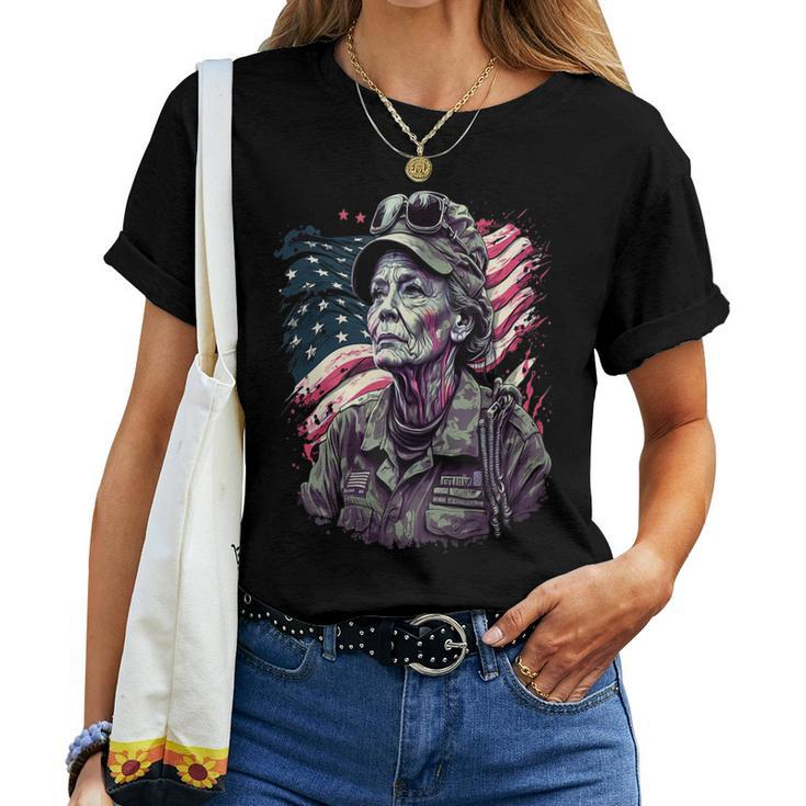 Retired Military Vintage Veteran American Mom Women T-shirt