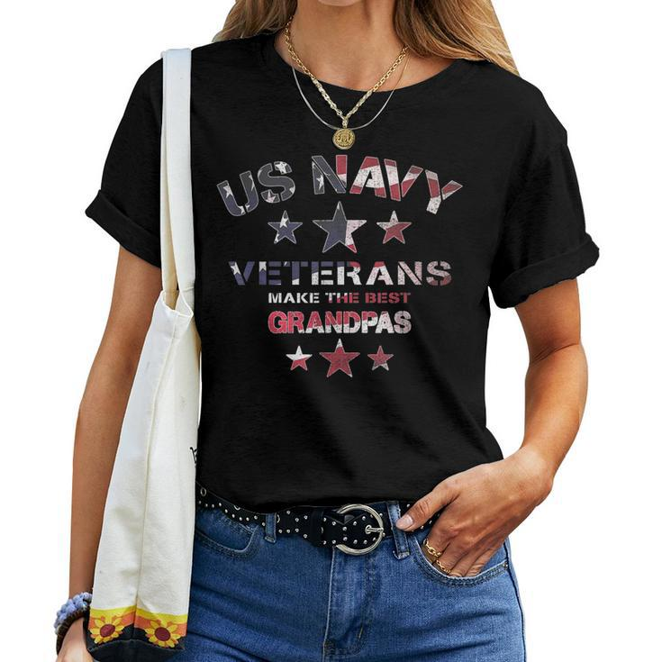 Retired United States Veteran Navy Best Grandpa Usa Flag Women T-shirt