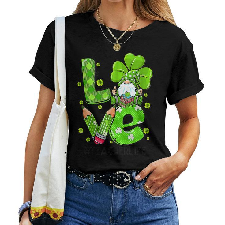 Retro Cute Irish Gnome Love Teacher Shamrock St Patricks Day Women T-shirt