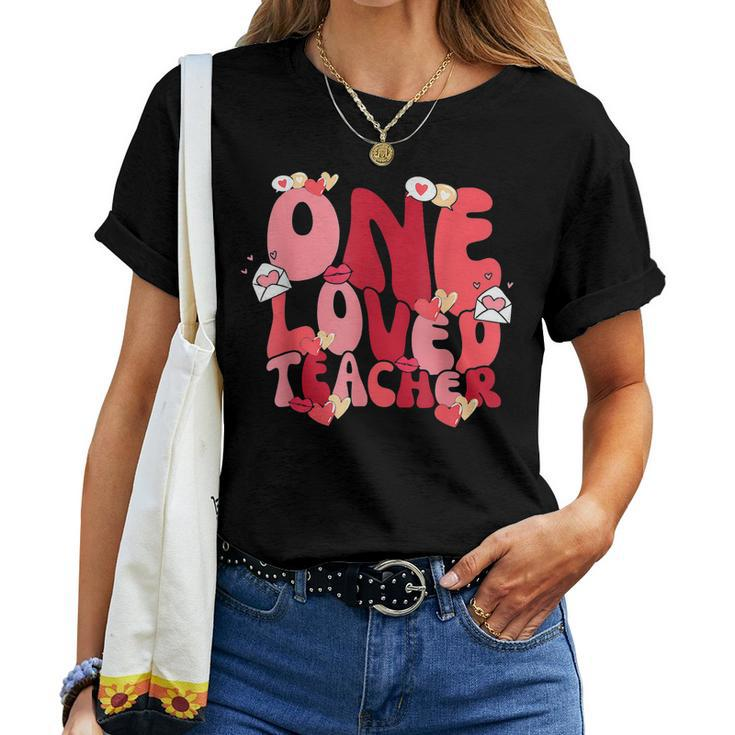 Retro One Loved Teacher Funny Valentines Day Women Women T-shirt