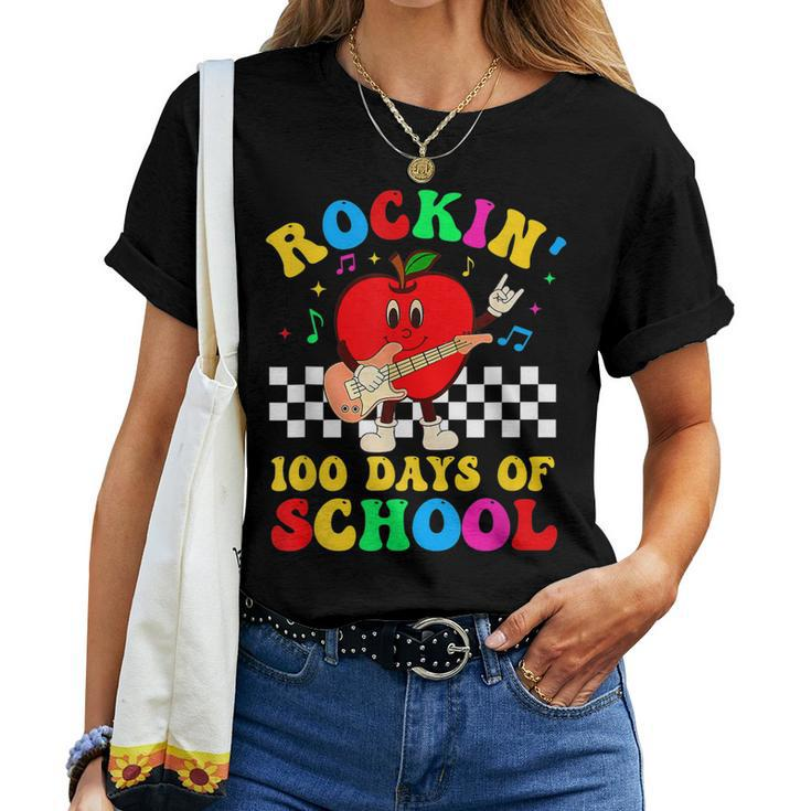 Retro Rockin 100 Days Of School Guitar Music Teacher Women T-shirt