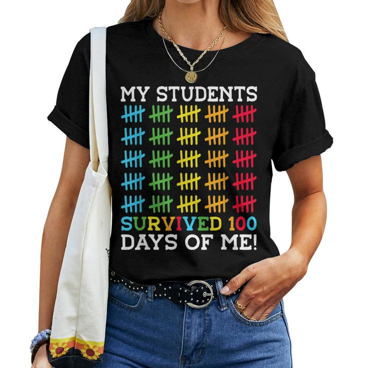 Retro My Students Survived 100 Days Of Me Funny Teacher Women T-shirt