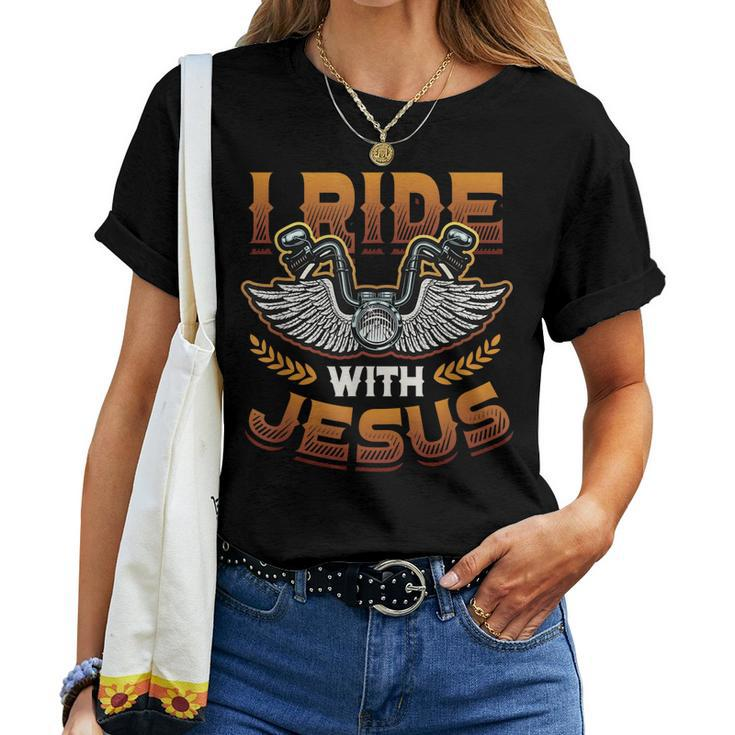 I Ride With Jesus Motorcycle Biker Christian Women T-shirt