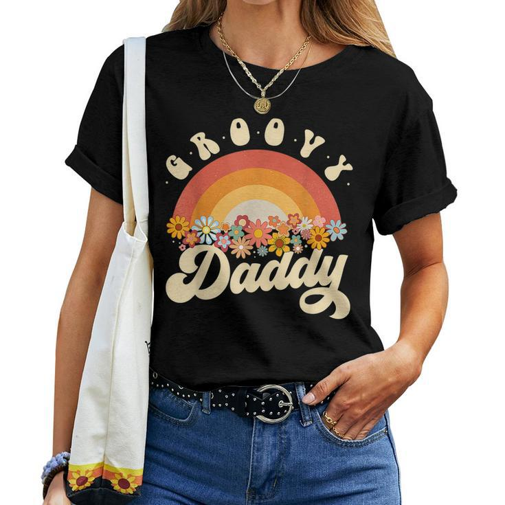 Mens Mens Groovy Daddy Retro Rainbow Colorful Flowers Women T-shirt