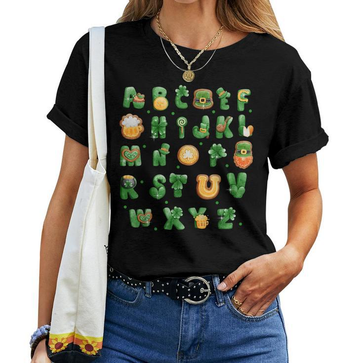 Saint Patricks Day Alphabet Abcs Elemeno For Teacher Student Women T-shirt