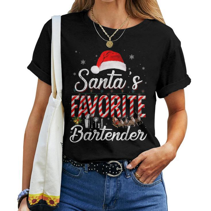 Santas Favorite Bartender Santa Christmas Hat In Snow Women T-shirt